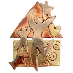 Far Fetched Happy Family Home Coppertone Goldtone Pin Brooch